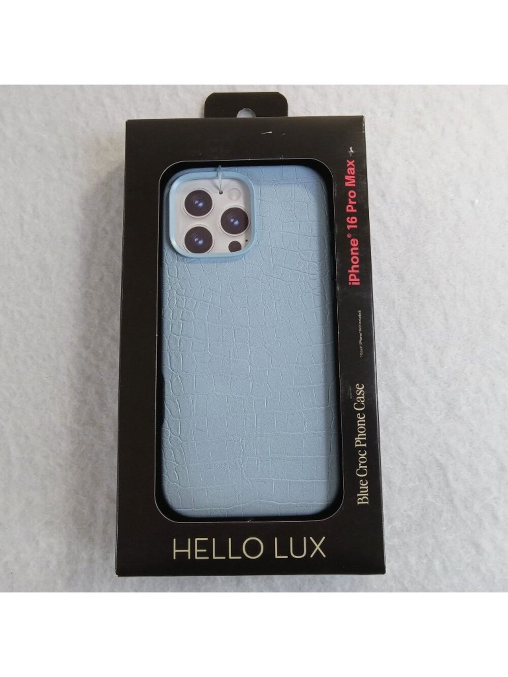 Hello Lux Blue Croc Faux Leather Phone Case for iPhone 16 Pro Max Dual Layer